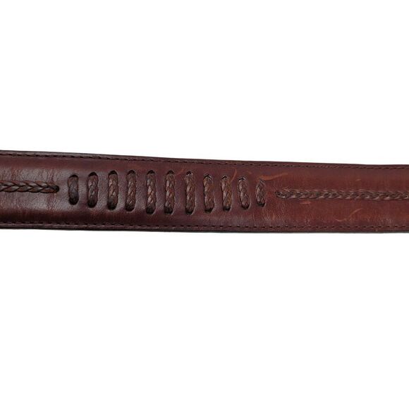 Vtg 90s Mens Cognac Brown Leather Belt Sz 34 Braided Inlay Silver Distressed Buc - Picture 12 of 16
